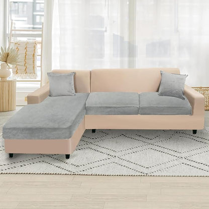 NAISI Sectional Couch Cover 3 Pieces Velvet Separate Couch Cushion Covers L Shape Soft Stretch Sofa Slipcovers with 2pcs Pillowcases for Left/Right Chaise Sectional Couch(2 Seater+1 Chaise,Light Grey)
