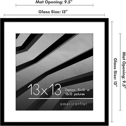 Americanflat 13x13 Picture Frame with Polished Plexiglass - Use as 10x10 Frame with Mat or Display 13x13 Photo Without Mat - Streamline Collection - Thin Border Square Frames for Wall Display - Black