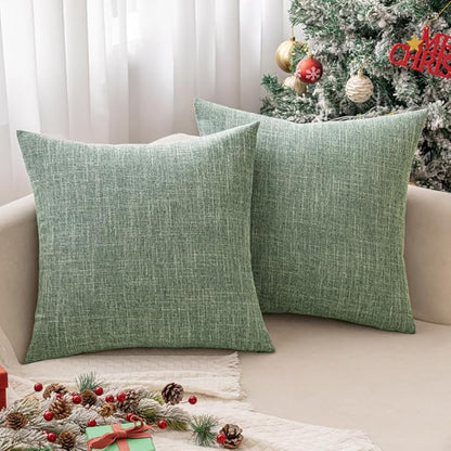 MIULEE Pack of 2 Decorative Linen Burlap Textured Pillow Covers Farmhouse Boho Accent Pillowcases Spring Home Decor for Couch Sofa Bedroom Living Room 16x16 Inch Sage Green