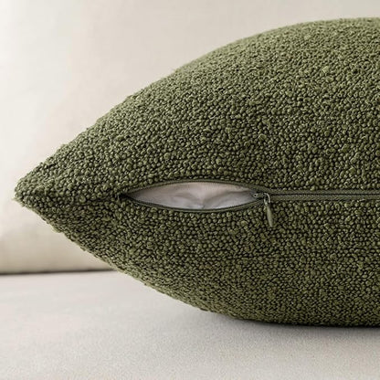 MIULEE 12x20 Inch Decorative Lumbar Throw Pillows for Bed Set of 2 Textured Boucle Neutral Spring Throw Pillow Covers Olive Green Accent Solid Pillowcases Sofa Livingroom Home Decor