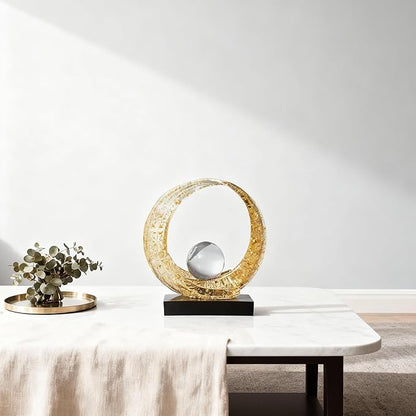 Golden Wave Resin Origami Statue Modern Abstract Home Decoration Emphasizes Abstract Office Desk Center Art Statue Table Family Bedroom Living Room Golden Stripe Decoration (A-White Gold)