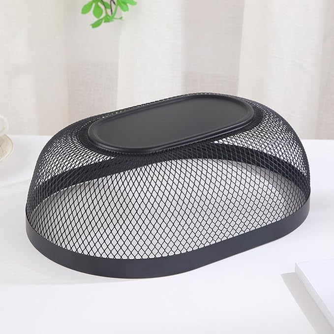 Metal Mesh Steel Basket, Oval Metal Wire Storage Organizer Baskets Multi Functional Kitchen Baskets Countertop Fruit Baskets Garden Harvest Basket for Kitchen Picnic Decor Cabinet Home, Black