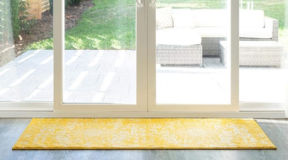 Rugs.com Arlington Collection Rug – 6 Ft Runner Yellow Medium-Pile Rug Perfect for Hallways, Entryways