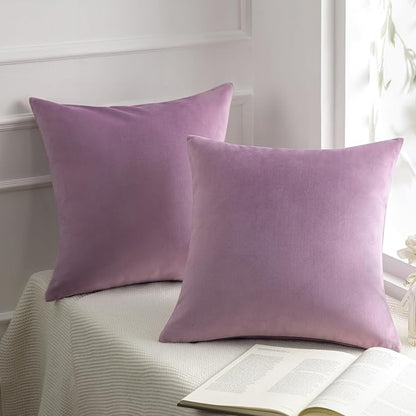 Phantoscope Pack of 2 Velvet Decorative Throw Pillow Covers Soft Solid Square Cushion Case for Couch Light Purple 26 x 26 inches 65 x 65 cm