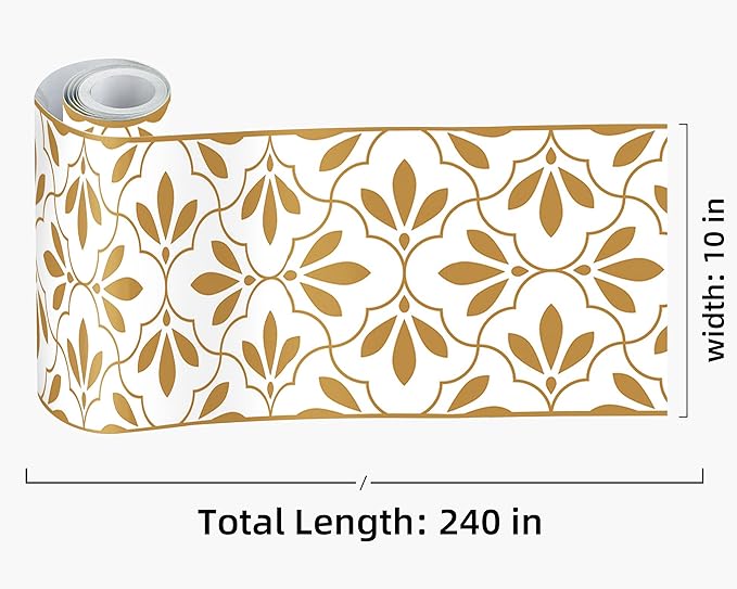 FLFK Wallpaper Border Gold and White Patterns Peel and Stick Wall Border Self Adhesive Wallpapers for Living Room Bedroom Kitchen Bathroom 10"x240"