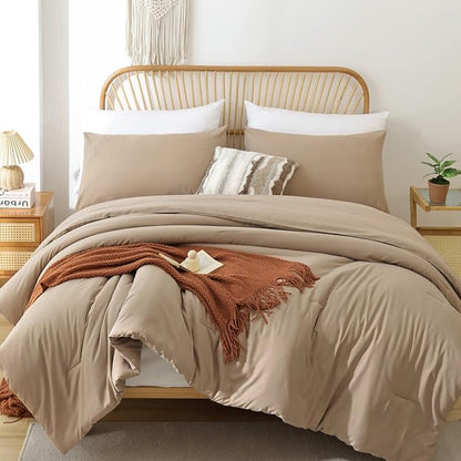 ROSGONIA Oversized King Comforter 128x120, 3pcs Super King Plus Comforter Set (1 Taupe Comforter & 2 Pillowcases) Lightweight Oversized King Bedding Set Quilt