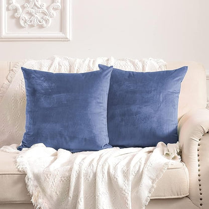 FY FIBER HOUSE Pack of 2 Velvet Throw Pillow Covers Decorative Pillowcase Soft Solid Cushion Cover, 16 x 16 Inch, Stone Blue