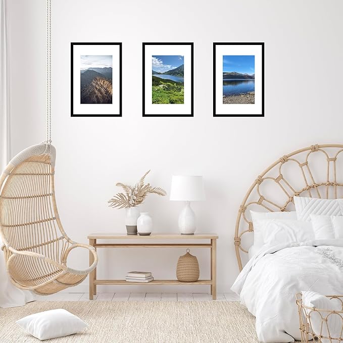 11x17 Picture Frame Set of 2 Black with 8x10 Mat, Display Photo 8x10 with Mat or 11 x 17 Without Mat, Wall Hanging Large 11x17 Poster Frame with Shatter Resistant Plexiglass, 2 Pack, Black