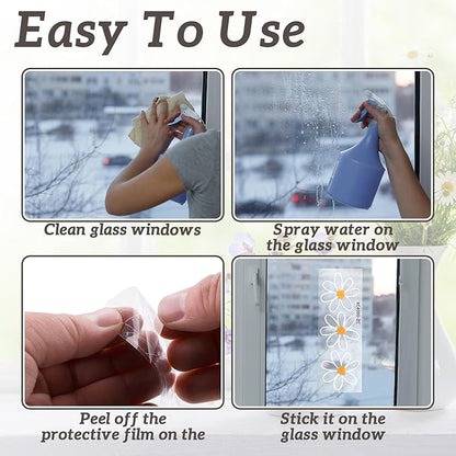 4 Sheets PVC Static Flower Suncatcher Window Stickers, Reusable Rainbow Daisy Prism Window Clings, Anti Collision Shiny Glass Stickers Decoration for Bird Home Shop Office Classroom Mirror