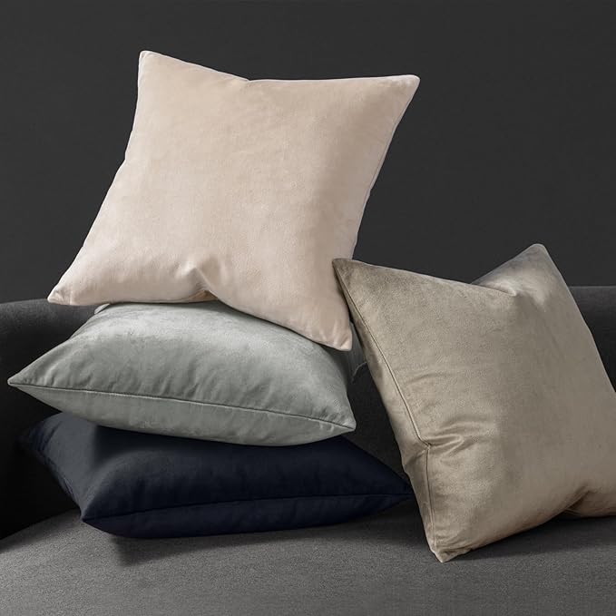 Phantoscope Pack of 2 Velvet Decorative Throw Pillow Covers Soft Solid Square Cushion Case for Couch Taupe 18 x 18 inches 45 x 45 cm