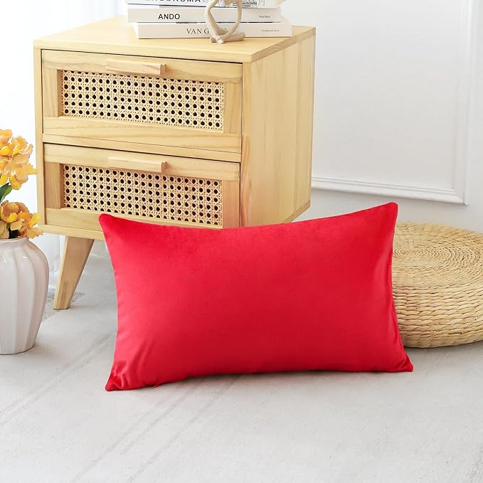 Artscope Luxury Velvet Pillow Covers Decorative Rectangle Pillowcases Soft Solid Cushion Cases for Couch Sofa Bedroom Car Decor 16x24 Inch Red