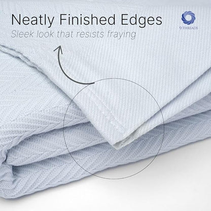100% Cotton Herringbone Weave Blankets, 90"X90" Queen, Throw Blanket for Bed,All Season Cotton Blanket, Cozy Blanket,Throws Bed Blanket,Throw Blanket for Couch,Modern Home Decor -Light Blue