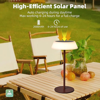 Solar LED Outdoor Table Lamp Waterproof, 3 Level Dimmable Desk Night Light, Portable Cordless USB Rechargeable, for Home/Deck/Patio/Garden (Bronze)