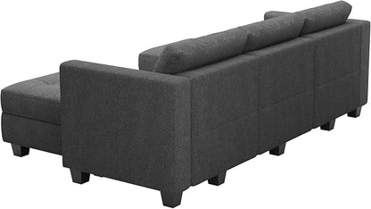 Belffin U-Shaped Sectional Sofa, Dark Grey, Wood and Polyester, 58"(D) x 90"(W) x 33"(H), Reversible Chaise, Storage, Easy Assembly