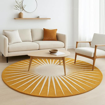 Modern Round Area Rug – Hand-Tufted with 100% NZ Wool, Thick & Soft Circular Carpet for Living Room, Bedroom & Dining Room Decor (Mustard, 9' Round)