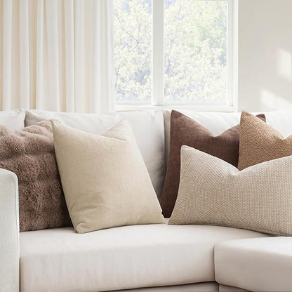MIULEE Pack of 2 Decorative Throw Pillow Covers Soft Throw Pillows Solid Textured Cushion Covers Christmas Home Decor for Couch Sofa Bedroom Living Room 20x20 Inch, Light Beige