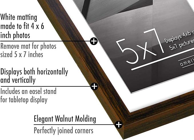 Americanflat 5x7 Picture Frame with Shatter-Resistant Glass - Streamline Collection - Thin Border Photo Frame for Tabletop and Wall Display - Hanging Hardware and Easel Stand Included - Mahogany