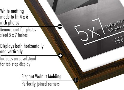 Americanflat 5x7 Picture Frame with Shatter-Resistant Glass - Streamline Collection - Thin Border Photo Frame for Tabletop and Wall Display - Hanging Hardware and Easel Stand Included - Mahogany