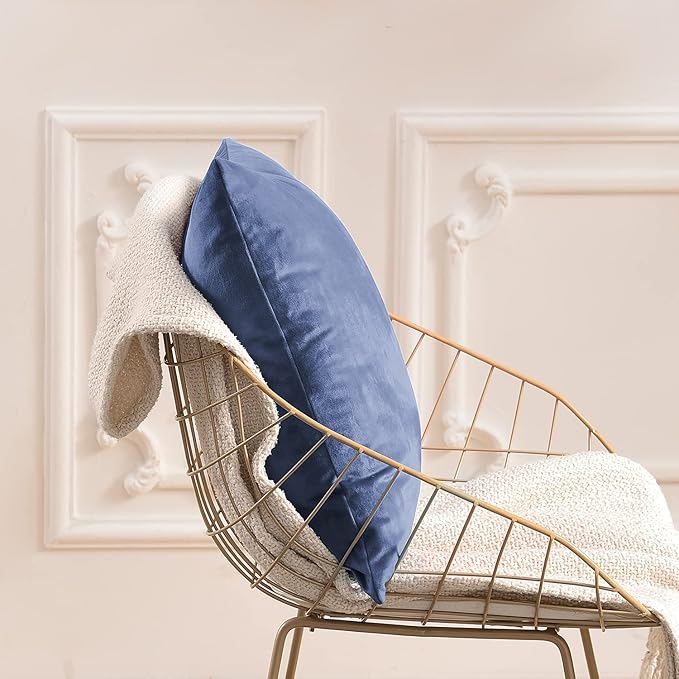 FY FIBER HOUSE Pack of 2 Velvet Throw Pillow Covers Decorative Pillowcase Soft Solid Cushion Cover, 16 x 16 Inch, Stone Blue