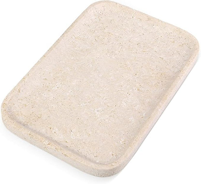 Natural Marble Vanity Tray, 11.8" Marble/Stone Bathroom Tray Countertop, Beige Tray for Decor, Perfume Jewelry Holder, Storage/Organizer for Kitchen Sink