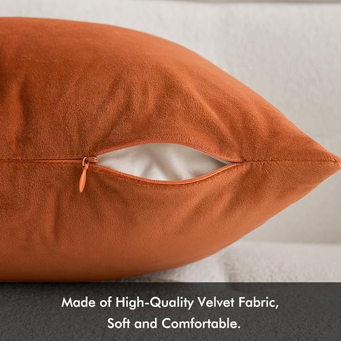 MIULEE Velvet Throw Pillow Covers 12x20 Inch, Pack of 2 - Orange, Soft Solid Lumbar Decorative Pillow Covers Modern Luxury Home Decor for Chair Couch Sofa Bedroom Livingroom