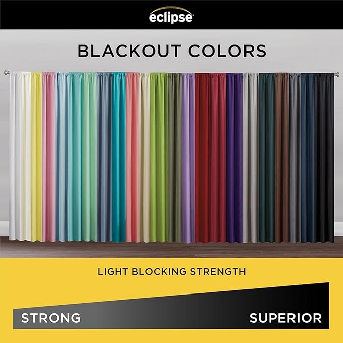 Eclipse Kendall Solid Textured Blackout Thermal Insulated Lining Grommet Window Curtain for Bedroom (1 Panel), 42 in x 84 in, Denim