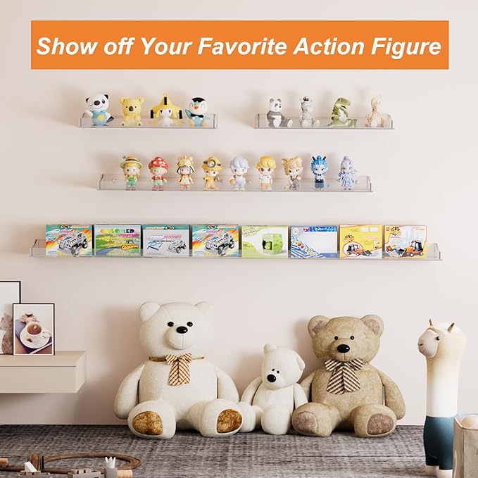 Acrylic Shelves for Bathroom, Clear Floating Shelves for Wall, Wall Organizer Suitable for Bathroom, Bedroom, and Living Room Storage for Make Up,Action Figure,Books -6 Pack