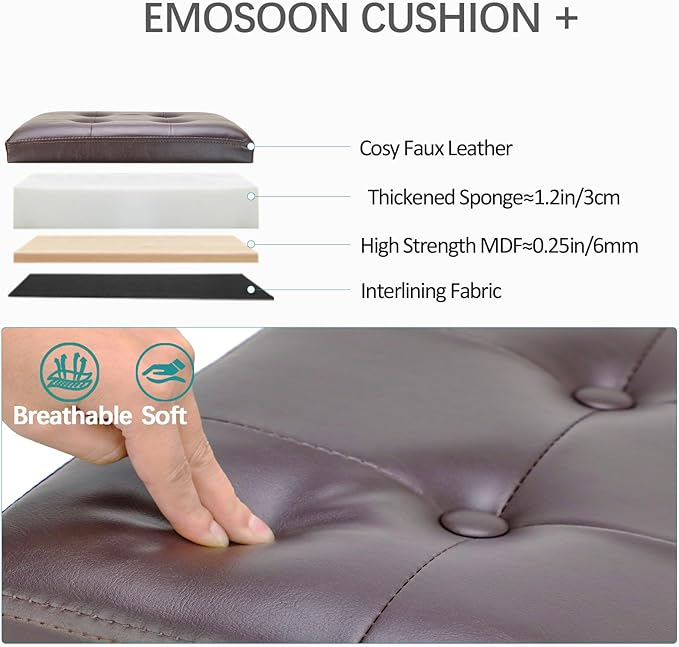 18 Inches Cube Storage Ottoman, Faux Leather Collapsible Square Folding Ottoman Furniture with Storage for Living Room Bedroom, Foot Rest Foot Stool with Legs, Brown 18x18x18 Inches