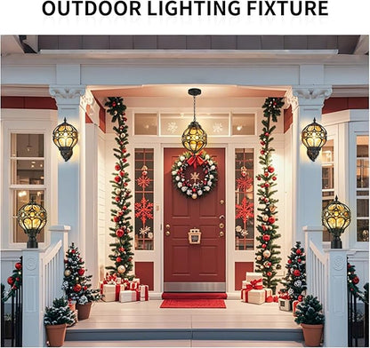 Dusk to Dawn Outdoor Wall Lights, Black Globe Aluminum Exterior House Lantern with Amber Glass, Anti-Rust Waterproof Outside Round Wall Lighting Fixtures for Patio Doorway Garage, 2 Pack