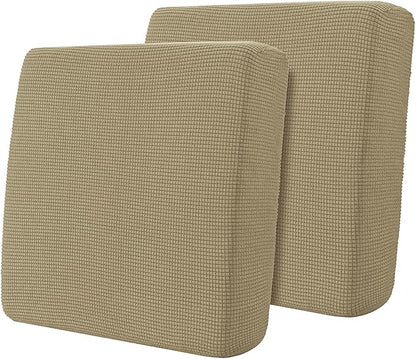 Hokway Stretch Couch Cushion Covers, 2 Piece Individual Sofa Cushion Slipcovers，Jacquard Sofa Seat Slipcover Set, Non-Slip Protector for Cushion (Sand,Small-2PC)