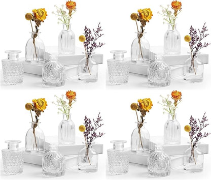 Bud Vases in Bulk - Small Glass Vase Set of 20 Different Shape Vintage, Mini Vases Clear for Flowers, Table, Wedding, Centerpieces, Home Decor