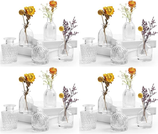 Bud Vases in Bulk - Small Glass Vase Set of 20 Different Shape Vintage, Mini Vases Clear for Flowers, Table, Wedding, Centerpieces, Home Decor