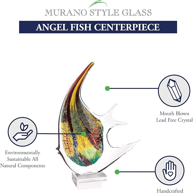 Badash - Murano Style Artistic Glass Giant Firestorm Angel Fish H16 inch