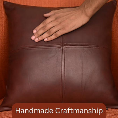 LL LEATHER LOVERS Lambskin Leather Pillow Cover, Hand Panel Stitched Leather Decorative Throw Pillow Covers for Couch Sofa Bed Living Room Garden (16x16 Inches, Deep Maroon Pack of 2)
