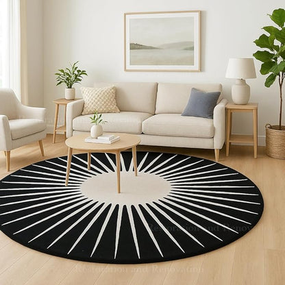Modern Round Area Rug – Hand-Tufted with 100% NZ Wool, Thick & Soft Circular Carpet for Living Room, Bedroom & Dining Room Decor (Black, 10' Round)