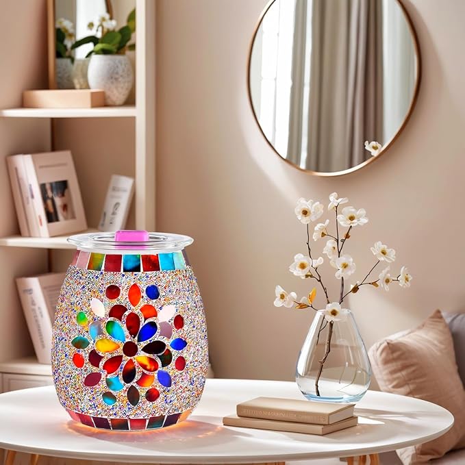 Dicimi Mosaic Glass Electric Wax Melt Warmer, Candle Warmer & Essential Oils Burner - Premium Wax Melts Burner (Petal)