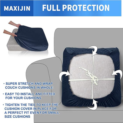 MAXIJIN Velvet Stretch Cushion Cover Fitted Couch Cushion Slipcovers 1 Pack Arm Chair Seat Cushion Cover for Individual Cushion Sofa Chair with Elastic Bottom (Chair Cushion, Navy Blue)