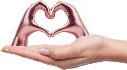 Small Heart Hands Sculpture Decor for Living Room Bedroom Bookshelf Coffe Table, Love Finger Statue Modern Aesthetic Home Decor, Unique Gift for Wedding Christmas Birthday (Shiny Pink)