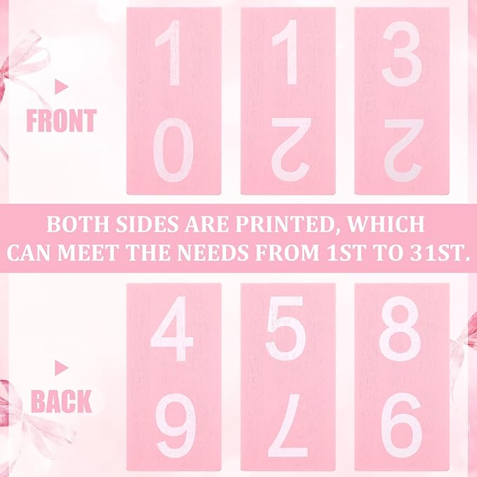 Pink Bow Wood Block Perpetual Calendar Coquettish Desk Decor Cute Month Week Date Display Decorative Block Calendar for Women Office Home Desk Gift for Women