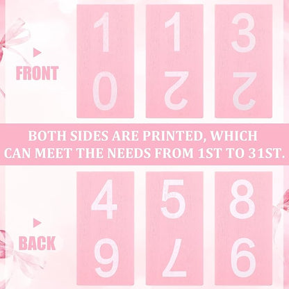Pink Bow Wood Block Perpetual Calendar Coquettish Desk Decor Cute Month Week Date Display Decorative Block Calendar for Women Office Home Desk Gift for Women