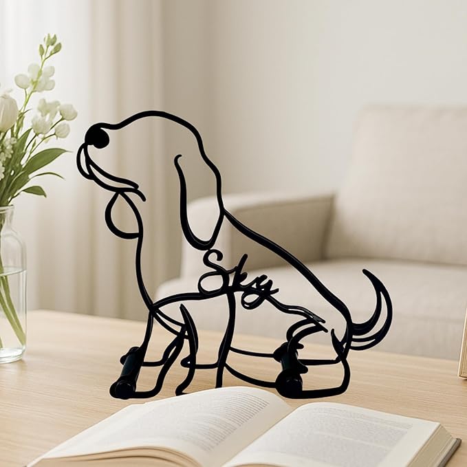 Personalized Beagle Dog Sitting Minimalist Sculpture, Custom Dogs Name Metal Desk Decor, Aesthetic Table Sign Gifts for Officer, Friends, Animal Lover, Kids, Mom, Dad