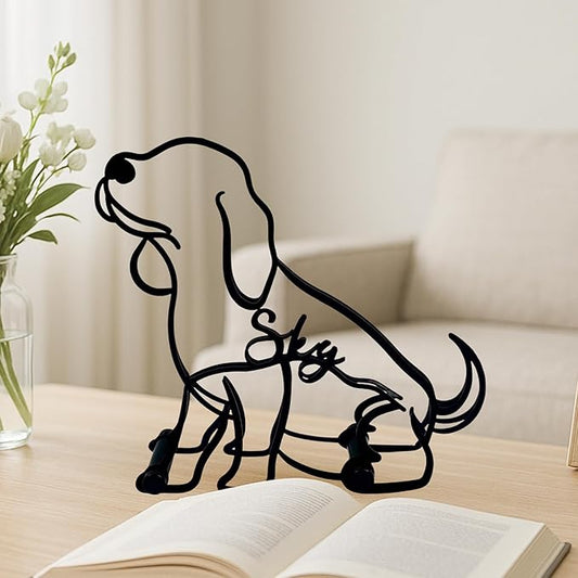 Personalized Beagle Dog Sitting Minimalist Sculpture, Custom Dogs Name Metal Desk Decor, Aesthetic Table Sign Gifts for Officer, Friends, Animal Lover, Kids, Mom, Dad