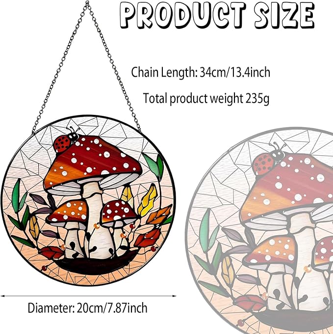Mushroom Forest Sun Catcher Stained Glass Window Hanging Mushroom Lover Gifts for Women Wall Decor Handmade Sun Catcher Decoration for Home Graden Housewarming Gifts