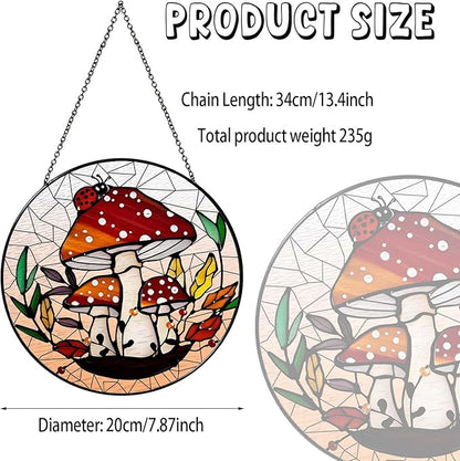 Mushroom Forest Sun Catcher Stained Glass Window Hanging Mushroom Lover Gifts for Women Wall Decor Handmade Sun Catcher Decoration for Home Graden Housewarming Gifts