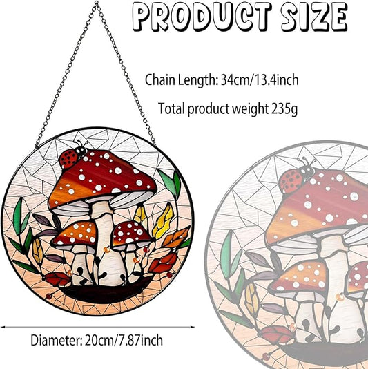 Mushroom Forest Sun Catcher Stained Glass Window Hanging Mushroom Lover Gifts for Women Wall Decor Handmade Sun Catcher Decoration for Home Graden Housewarming Gifts