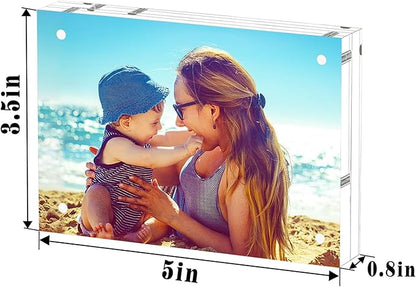 HELPLEX Acrylic Frame, 5 Pack 3.5x5 Acrylic Picture Frames, 20mm Thicker Frameless Clear Frame Double Sided Magnetic Frame, Free Standing Desktop Display Stand Acrylic Frames, 3.5x5(5 PACK)