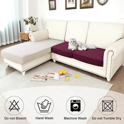 NAISI Waterproof Couch Cushion Covers Thick Velvet Fabric Washable Sofa Slipcovers 2 Pieces Individual Sectional Couch Covers with Elastic Bottom(2 Pcs for 2-Seat or Backrest, Burgundy)