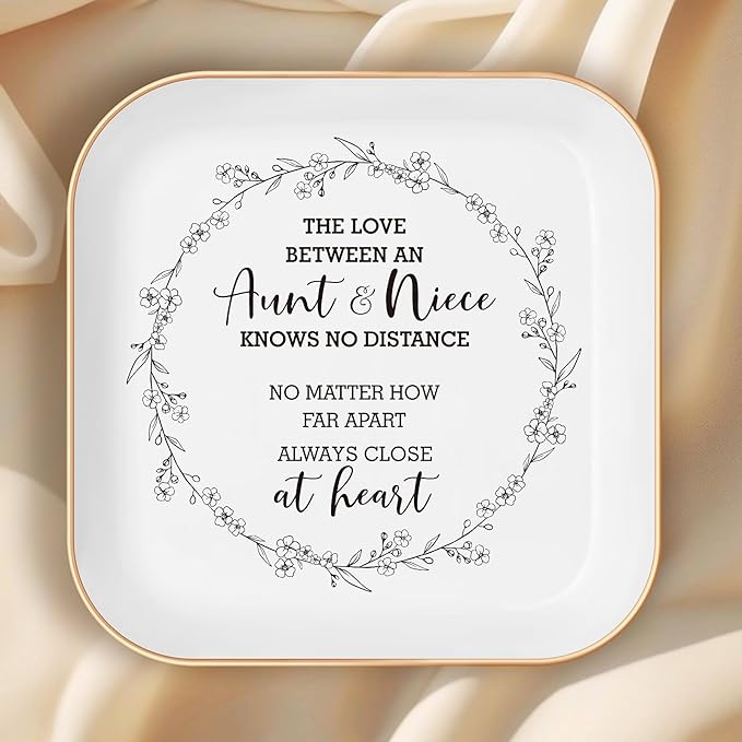 Aunt Gifts from Niece – Ceramic Ring Dish with Emotion, Birthday for Auntie, Gifts for Nieces from Aunt - Jewelry Trinket Tray, Thanksgiving, (Aunt and Niece)