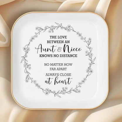 Aunt Gifts from Niece – Ceramic Ring Dish with Emotion, Birthday for Auntie, Gifts for Nieces from Aunt - Jewelry Trinket Tray, Thanksgiving, (Aunt and Niece)