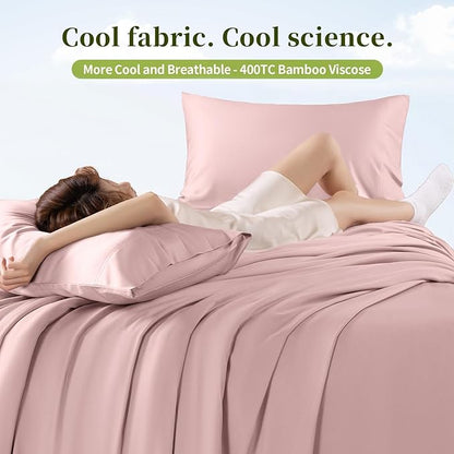Shilucheng 100% Viscose Derived from Bamboo_ Sheets King Size 6pcs - Ultra Cooling & Silky Soft Bed Sheets, 16" Deep Pocket, Perfect for Hot Sleepers, Hotel Bedding Sheets (Light Pink)